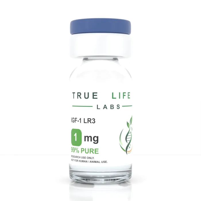 True Life Labs IGF-1 LR3 1mg research peptide vial